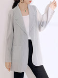 kkboxly  Stripe Textured Open Front Blazer, Casual Long Sleeve Blazer For Fall & Spring, Women's Clothing