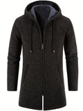 kkboxly  Warm Fleece Hooded Knitting Cardigan, Men's Casual Stretch Zip Up Overcoat For Fall Winter