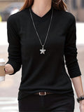 kkboxly  Bright Color Long Sleeve V-Neck Tops, Casual Fall Winter Blouses, Women's Clothing