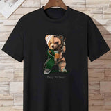 kkboxly  'Kung Fu Bear' Print T Shirt, Tees For Men, Casual Short Sleeve Tshirt For Summer Spring Fall, Tops As Gifts