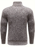 kkboxly  Turtle Neck Knitted Solid Sweater, Men's Casual Warm Slightly Stretch Pullover Sweater For Fall Winter