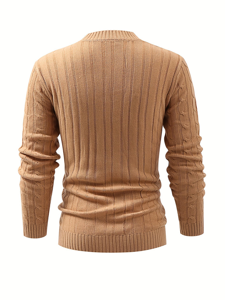 kkboxly  All Match Knitted Cable Sweater, Men's Casual Warm Slightly Stretch Crew Neck Pullover Sweater For Fall Winter