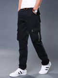 dunnmall  kkboxly  Men's Casual Black Cargo Pants With Zip Up Pockets