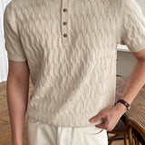 kkboxly  Men's Solid Color Half Button Cable Knit Top