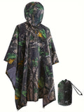 kkboxly  Leaf Pattern Hooded Waterproof Raincoat, Men's Breathable Poncho Cloth For Outdoor Activities