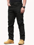 kkboxly  Men's Durable Cargo Pants, Men's Solid Waterproof Tactical Pants With Multi Pockets For Outdoor Hiking