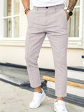 Men's Work Pockets Button Fly Pleated Line Slim Fit Trousers