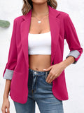 2025 kkboxly  Solid Lapel Blazer, Elegant Open Front Work Office Outerwear, Women's Clothing