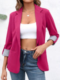 kkboxly  Solid Lapel Blazer, Elegant Open Front Work Office Outerwear, Women's Clothing