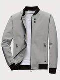 kkboxly  Men's Fashion Crew Collar Zipper Slim Varsity Jackets, Men's Tops For Spring And Autumn