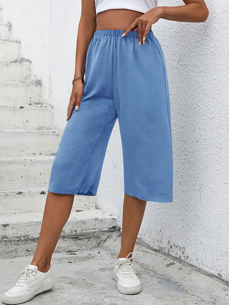 kkboxly  Minimalist Solid Wide Leg Capris, Casual Versatile High Waist Pants For Spring & Summer, Women's Clothing