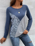 kkboxly  Color Block Crew Neck T-Shirt, Casual Long Sleeve T-Shirt For Spring & Fall, Women's Clothing