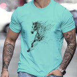 kkboxly  Running Horse Men's T-shirt For Summer Outdoor, Casual Slightly Stretch Crew Neck Tee Short Sleeve Graphic Stylish Clothing