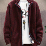 kkboxly  Men's Full Zip Up Casual Stand Collar Cardigan, Regular Fit Knitted Sweater Jacket Coat With Pockets For Winter Fall