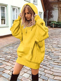 realaiot  Solid Drawstring Hoodie, Casual Long Sleeve Drop Shoulder Hoodie, Women's Clothing