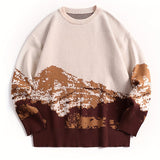 kkboxly  Mountain Pattern Knitted Sweater, Men's Casual Warm High Stretch Crew Neck Pullover Sweater For Men Fall Winter