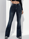kkboxly  High Stretch Washed Bootcut Jeans, Slant Pockets Fashion Denim Pants, Women's Denim Jeans & Clothing