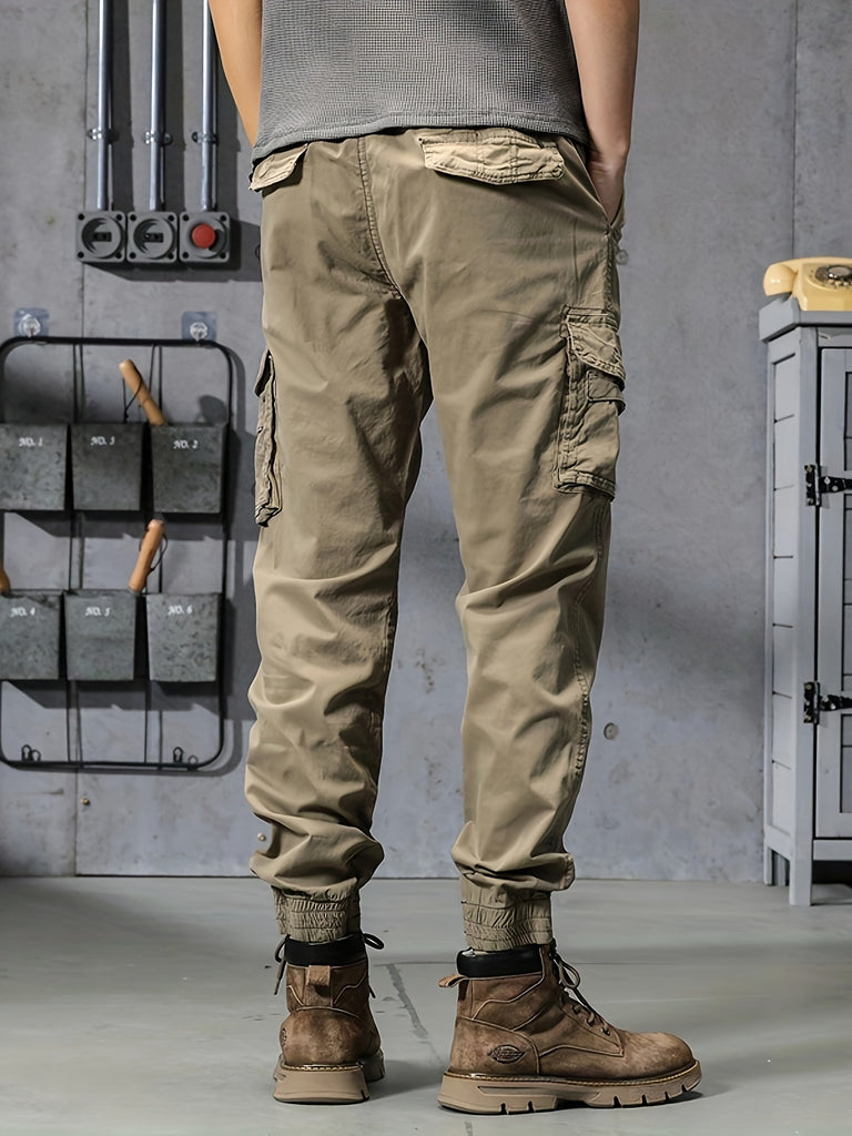 dunnmall  kkboxly  Trendy Solid Cargo Pants, Men's Multi Flap Pocket Trousers, Loose Casual Outdoor Pants, Men's Work Pants Outdoors Streetwear Hip Hop Style