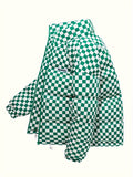 kkboxly  Men's Stylish Checkered Puffer Coat With Pockets, Casual Breathable Stand Collar Zip Up Long Sleeve Warm Top For City Walk Street Hanging Winter Outdoor Activities
