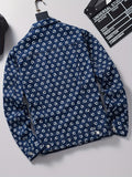 kkboxly  Trendy Printed Denim Jacket, Men's Casual Street Style Chest Pocket Jacket
