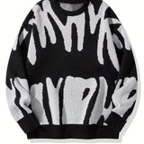 2025 kkboxly  Stylish Letter Knitted Sweater, Men's Casual Warm Slightly Stretch Street Style Round Neck Pullover Sweater For Fall Winter