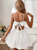 kkboxly  Bow Decor Tiered Cami Dress, Elegant Spaghetti Strap Dress, Women's Clothing