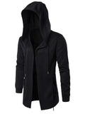 kkboxly  Plus Size Men's Casual Hooded Jacket, Solid Color Lengthened Cardigan Long Sleeved Loose Drawstring Coat