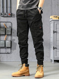 dunnmall  kkboxly  Trendy Solid Cargo Pants, Men's Multi Flap Pocket Trousers, Loose Casual Outdoor Pants, Men's Work Pants Outdoors Streetwear Hip Hop Style