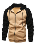 kkboxly  Men's Novelty Color Block Pullover Fleece Hoodie, Casual Hooded Sweatshirts Full Zip Jacket With Pocket