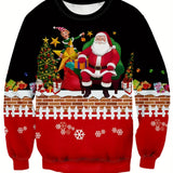 kkboxly  Christmas Series Santa Print Trendy Sweatshirt, Men's Casual Graphic Design Crew Neck Pullover Sweatshirt For Men Fall Winter