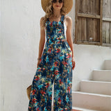 kkboxly  Floral Print Overall Wide Leg Jumpsuit, Casual Button Overall Jumpsuit For Spring & Summer, Women's Clothing