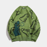 kkboxly  Cute Cartoon Dinosaur Pattern Knitted Sweater, Men's Casual Warm Slightly Stretch Round Neck Pullover Sweater For Fall Winter