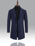 kkboxly  Classic Design Warm Coat, Men's Semi-formal Mid Length Button Up Lapel Coat For Fall Winter Business