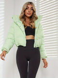 kkboxly  Solid Drawstring Pleated Slim Coat, Long Sleeve Short Length Winter Warm Top, Women's Clothing