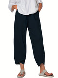 kkboxly  Minimalist Slant Pockets Cropped Pants, Casual Elastic Waist Pants For Spring & Summer, Women's Clothing
