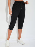 kkboxly  Women's Activewear: Solid Drawstring Jogging Capri Sweatpants - Loose Fit for Fitness Workouts