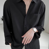 kkboxly  Solid Men's Shirt Top Turn-Down Collar Long Sleeve Closure Male Casual Shirt For Men Daily Vacation Streetwear