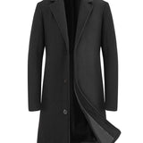 kkboxly  Classic Design Warm Coat, Men's Semi-formal Mid Length Button Up Lapel Coat For Fall Winter Business