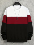 Plus Size Men's Contrast Color Sweatshirt For Spring/autumn, Oversized Trendy Crew Neck Pullover Tops For Males, Men's Clothing