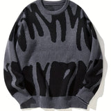 2025 kkboxly  Stylish Letter Knitted Sweater, Men's Casual Warm Slightly Stretch Street Style Round Neck Pullover Sweater For Fall Winter