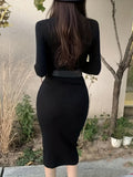 kkboxly  Rib Knit Sweater Dress, Casual High Neck Long Sleeve Bodycon Dress, Women's Clothing