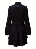 kkboxly  Ruffle Trim Layered Dress, Casual Solid Long Sleeve Dress, Women's Clothing