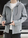 kkboxly  Trend Casual Lightweight Windbreaker Drawstring Hooded Jacket, Men's Sports Jacket For Spring Fall Outdoor