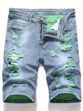 kkboxly  Ripped Design Denim Shorts, Men's Casual Street Style Mid Stretch Denim Shorts For Summer