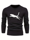 kkboxly  All Match Knitted Sweater, Leopard Pattern Men's Casual Warm Mid Stretch Crew Neck Pullover Sweater For Men Fall Winter