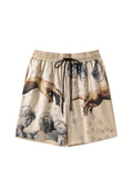 kkboxly kkboxly Men's Casual Oil Painting Finger Print Active Shorts, Drawstring Beach Shorts For Summer Beach Resort