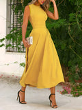 kkboxly Solid Slim Waist Tank Dress, Casual Crew Neck Sleeveless Maxi Dress, Women's Clothing