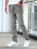 kkboxly Men's Casual Skinny Jeans, Chic Street Style Medium Stretch Denim Pants