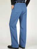 kkboxly Men's Loose Solid Denim Trousers With Pockets, Causal Breathable Cotton Blend Jeans For Spring Outdoor Activities