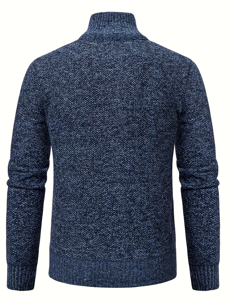 kkboxly  Plush Fleece Warm Pullover Sweaters, Men's Slim Casual High Neck Knitted Zipper Sweaters